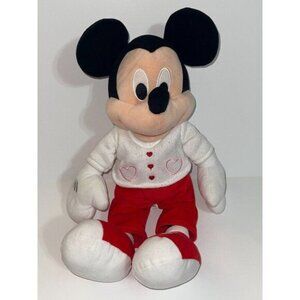 Disney Mickey Mouse 17"  Valentine Red White  Sweater Plush Stuffed Animal
